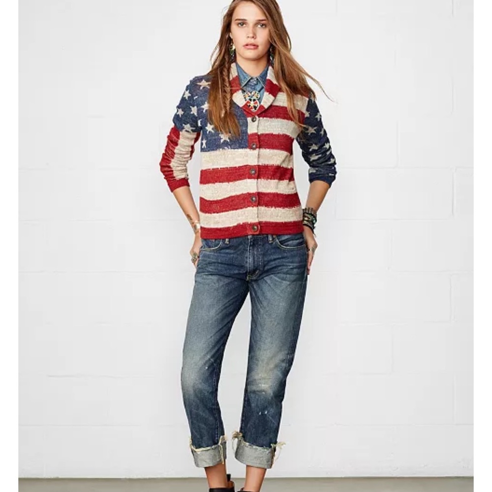 Ralph Lauren Denim & Supply American Flag Shawl Collar Cardigan Womens Large - Picture 3 of 9